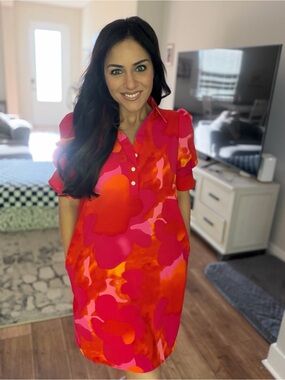 Small Vibrant Pink & Red Floral Shift Dress